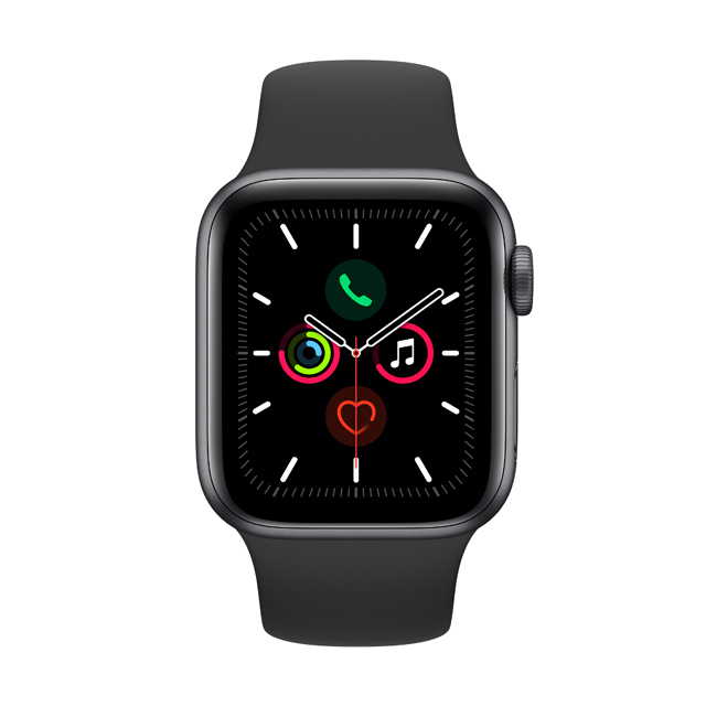Apple Watch Series 5 GPS 44mm 太空灰鋁金屬錶殼配黑色運動錶帶(MWVF2TA/A)