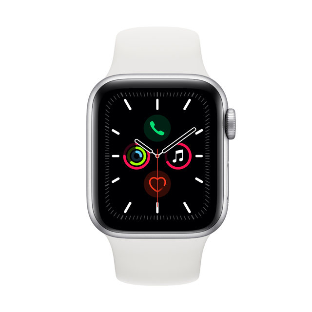 Apple Watch Series 5 GPS 版 40mm 銀色鋁金屬錶殼配白色運動錶帶 (MWV62TA/A)