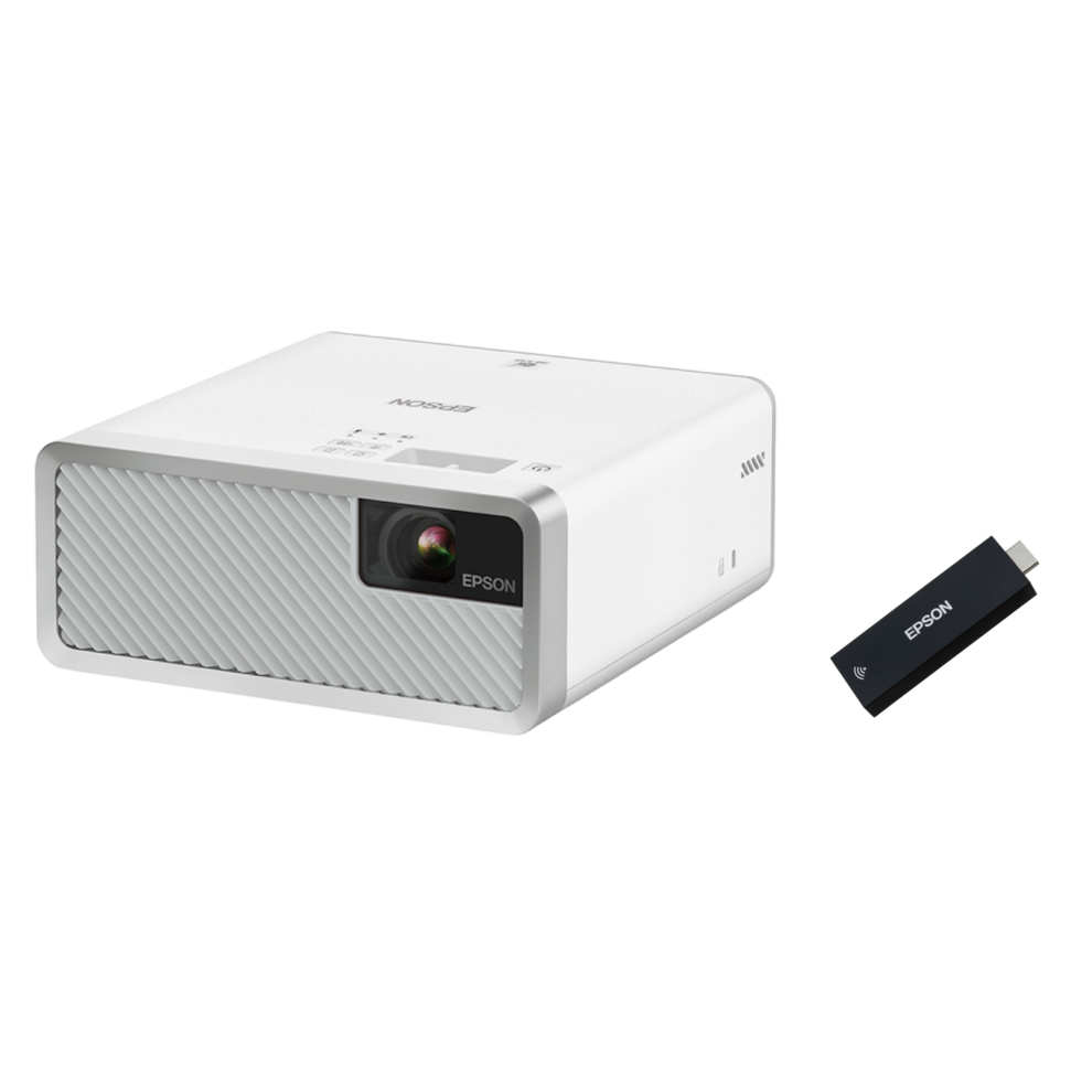 EPSON x BLUESOUND：EF-100 智能時尚投影機 2000流明 加二顆 立體聲 無線喇叭 FLEX 贈戶外用露營100吋布幕及掛勾 (白色)